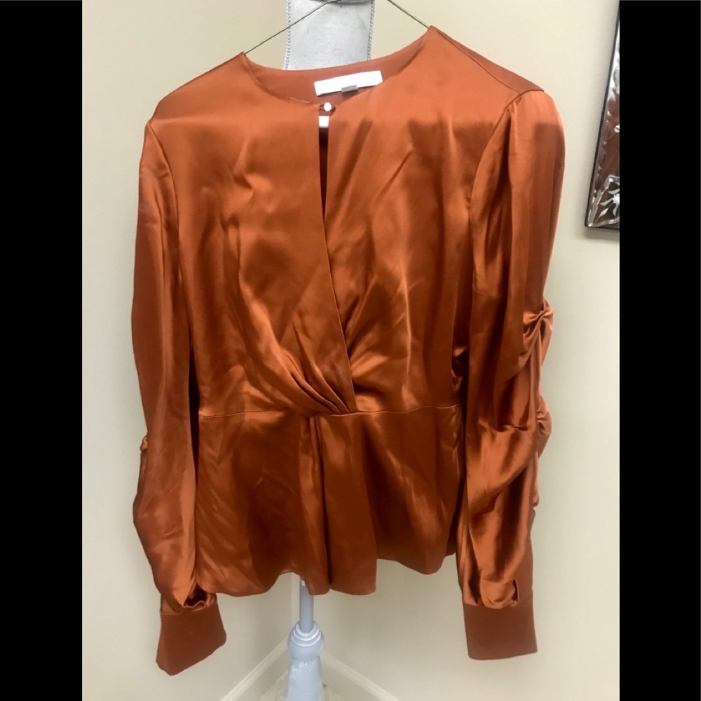 Jonathan Simkhai Rust Ruched Sleeve Blouse